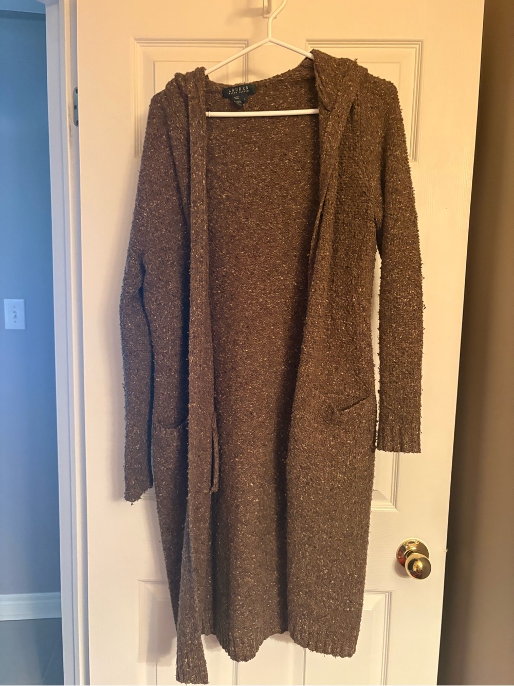 Ralph Lauren Long Hooded Cardigan - Brown Cozy Knit